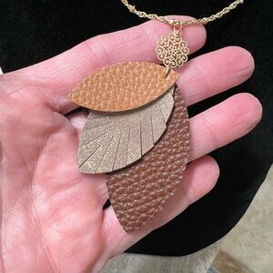 Maurice’s  Gold and Brown Layered Faux Leather Leave Necklace. 38”